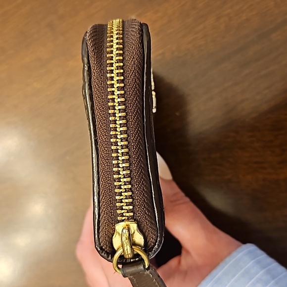 EUC COACH Vintage Zip Around Wallet Brown and Gold with Lilac Leather Interior - Picture 11 of 13